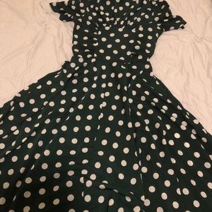 Unique Vintage 1940s Green Polka Dot Dress